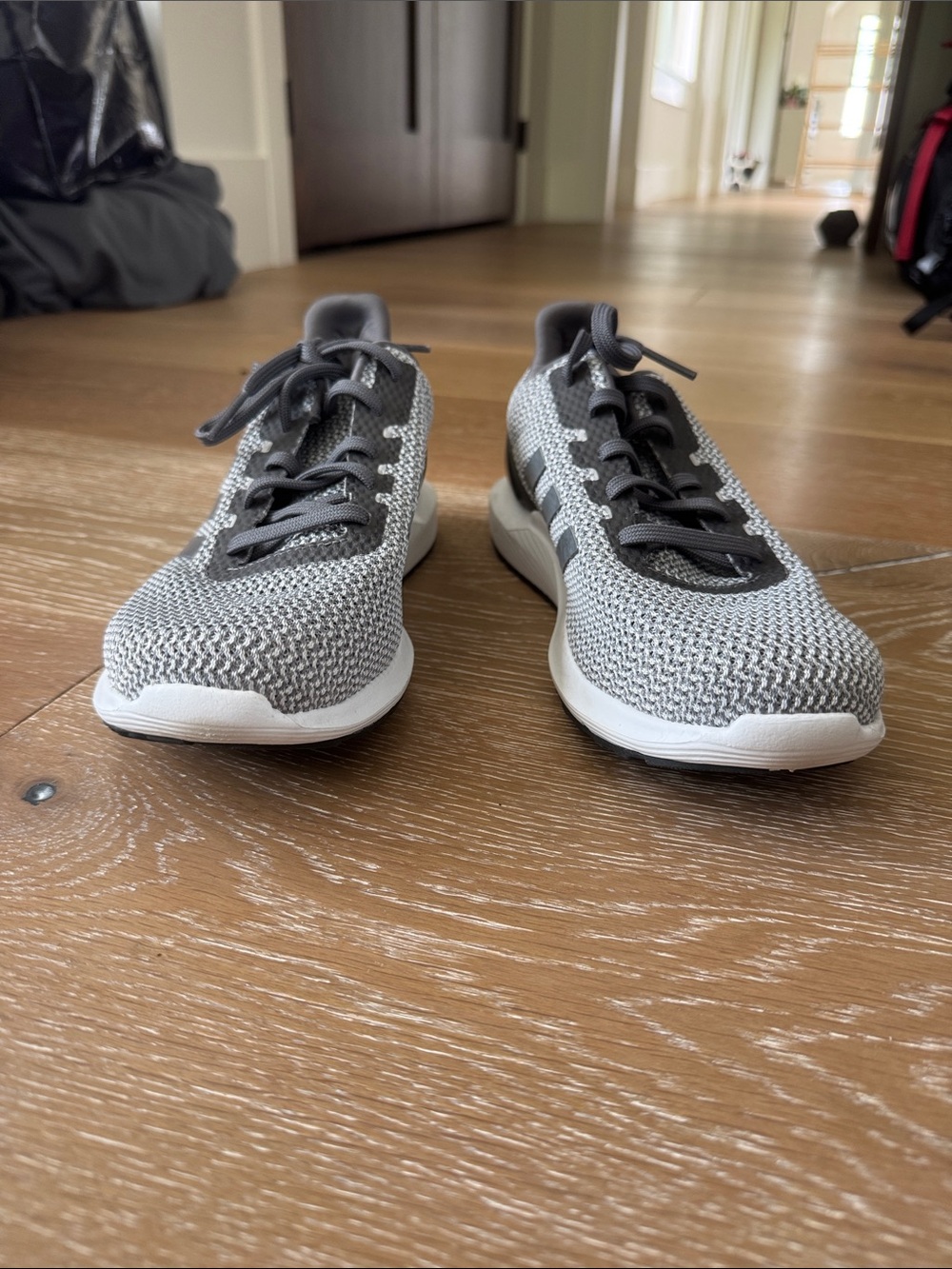 adidas cloud foam Women's Knit Running Shoes - Gray and White